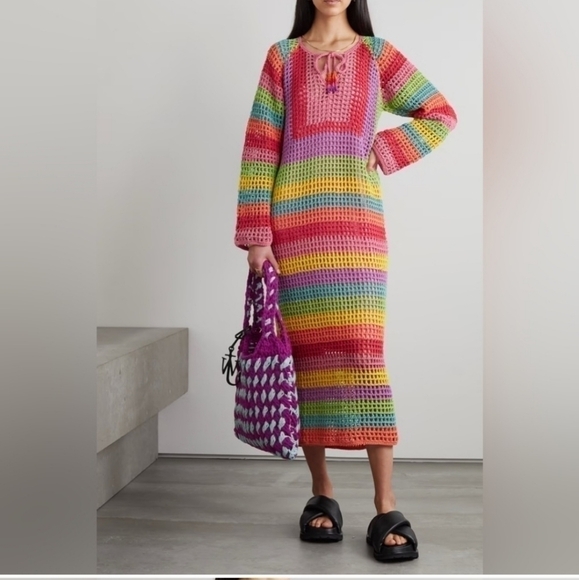 NWT Farm Rio Crochet Tie-Dye Maxi Dress - Picture 2 of 5